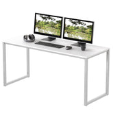 SHW Mission 48-Inch Desk in white front view with spacious surface for monitors and documents.