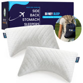 Sidney Sleep 2-pack mini travel pillows offer compact comfort for planes and trains.