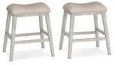Signature Design by Ashley Skempton counter stool side view in grayish white for space-saving seating