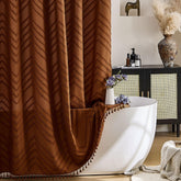 Siiluminisoy orange shower curtain front view with bold color and chevron texture for modern bathrooms
