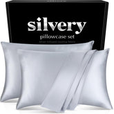 Silvery silver-infused pillowcase set on bed for cooler sleep