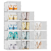 SIMPDIY 12-pack clear shoe organizer shows stackable storage for tidy closets.