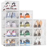 SIMPDIY shoe storage 12-pack clear boxes with lids organize closet space efficiently