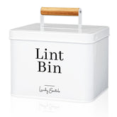 Simplation modern farmhouse lint bin with white lid closeup showcasing durable design.