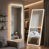 Simple Deluxe full-length LED floor mirror offers full-body view for easy grooming.