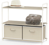 Simple Houseware 3-Tier Closet Storage full unit beige for organized wardrobe space.