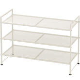 Simple Houseware 3-Tier Stackable Mesh Shoe Rack in white keeps entryways tidy and shoes organized.