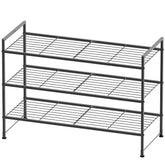 Simple Houseware 3-Tier Stackable Shoes Rack front view in black demonstrates tidy entryway storage.