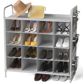 Simple Houseware 4-Tier 16-Cube Shoe Cubby in gray keeps shoes organized.