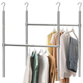 Simple Houseware adjustable closet hanging rod chrome, two-pack, fully expanded for wider storage.