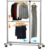 Simple Houseware Dual Bar extendable middle bar provides flexible hanging space for varied garments.