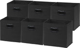 Simple Houseware foldable cube bin with handles in black on a shelf for organized storage.