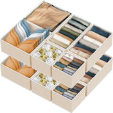 Simple Houseware 12-pack beige fabric drawer organizers in a drawer for easy sorting.