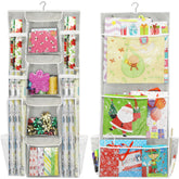 Simple Houseware gift wrap organizer back pockets neatly store bags of varying sizes.