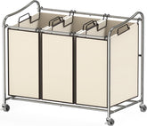 Simple Houseware heavy-duty 3-bag sorter in chrome, front view, ideal for organized laundry days
