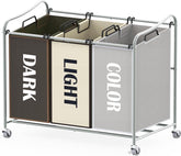 Simple Houseware heavy-duty 3-bag sorter front view with sturdy silver frame for organized laundry