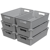 Simple Houseware stackable basket gray six pack front view demonstrating space saving