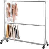 Simple Houseware Z-base garment rack front view showing sturdy construction for heavy garments