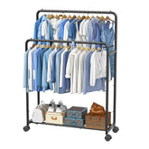 Simple Trending clothing rack with double rods and wheels for versatile hanging space.