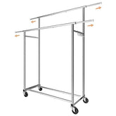 Simple Trending double-rod clothing rack with chrome finish keeps garments organized and accessible