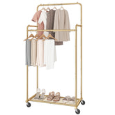 Simple Trending double rod rack gold front view showcases spacious hanging area for easy organization.