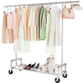 Simple Trending heavy-duty clothes rack side view shows sturdy chrome frame for durable hanging.