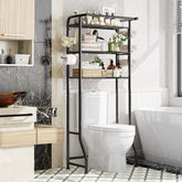Simple Trending over-the-toilet cabinet left view shows space-saving metal design for towels.