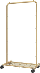 Simple Trending standard clothes rack in gold, front view showing spacious hanging area.