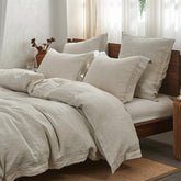 Simple&Opulence linen duvet cover embroidery detail adds rustic elegance.