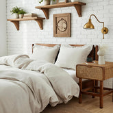 Simple&Opulence linen duvet cover queen closeup fabric texture for breathable comfort