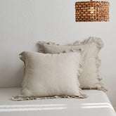 Simple&Opulence linen euro sham cover with ruffle close up shows soft breathable weave