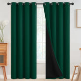 SimpleHome dark green blackout curtains in a bedroom providing privacy and light control