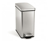 simplehuman 10-liter trash can front view with slim profile for bathroom or under-desk placement