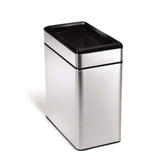 simplehuman 10L Profile open trash can in brushed stainless steel, ideal for compact spaces.