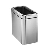 Simplehuman 25L slim open top trash can in brushed stainless steel for compact spaces.