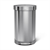 simplehuman 45L semi-round trash can front view shows ample capacity for busy spaces.