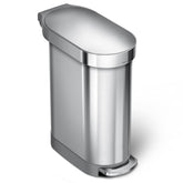 simplehuman 45L slim trash can, front view, showcasing space-saving design for tight spaces.