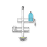 simplehuman adjustable shower caddy shelves showing organized tall bottles