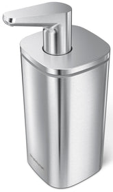 simplehuman pulse pump stainless steel dispenser shows smooth soap dispensing