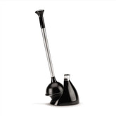 simplehuman toilet plunger with stainless steel caddy keeps bathroom organized and drip-free.