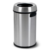 SIMPLI-MAGIC 65L open-top trash can in stainless steel for easy disposal.