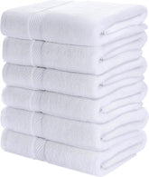 SIMPLI-MAGIC bath towel white 25x50 stack shows compact storage and softness