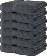 SIMPLI-MAGIC cotton towels flatlay demonstrates six-pack softness for home bathrooms.