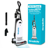 Simplicity S20EZM bagged upright front view with HEPA filtration for clean air