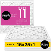 Simply 16x25x1 air filter with pleated design capturing dust for cleaner indoor air.