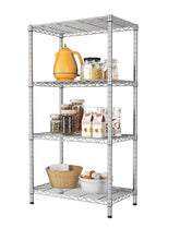 SINGAYE 4-shelf rack front view, gray metal for organized spaces.