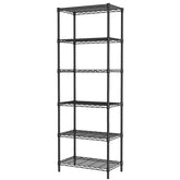 SINGAYE 6-tier black wire shelf shown in kitchen for pantry organization