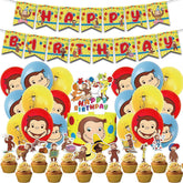 Sinrier Curious George banner decor for a festive monkey-themed party setup.