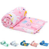 Sivio weighted blanket on a bed in pink unicorn design for cozy evenings