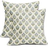 Sivirary blue green block print pillow cover front view for boho living rooms